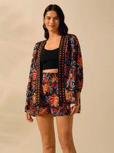 CAJUNI Women's Boho Coconut Tree Tropical Print Black Mini Shorts, Casual Summer Vacation Shorts